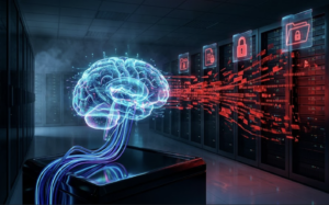Ransomware automatizado por IA ejecutando un ataque en un centro de datos
